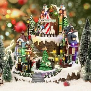 LED Lighted Musical Animated Christmas Village House Large CAROUSEL TREE SNOWMAX